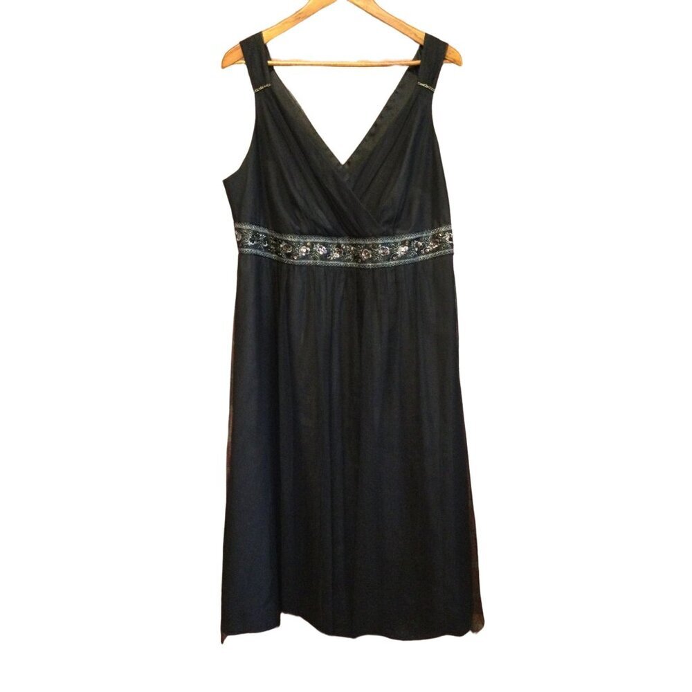 Vtg 90s Babydoll Whimsigoth Dress Robbie Bee Sleeveless Beaded Sequin 16W Black